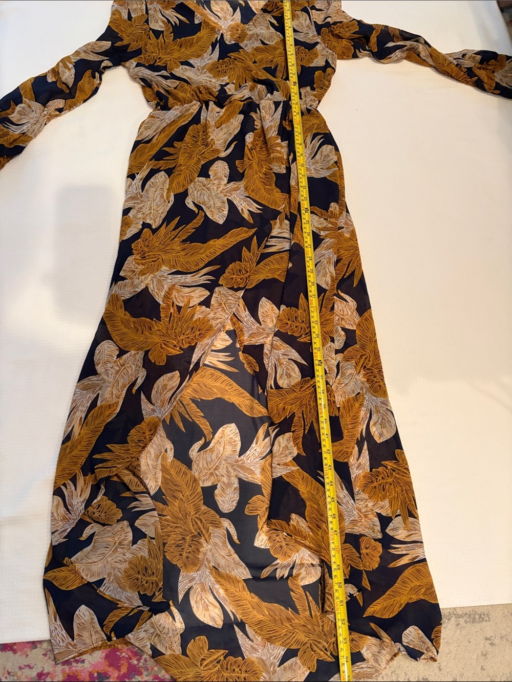 Pink Stitch Floral Print maxi dress in Mustard & Black open front size L - Picture 12 of 13